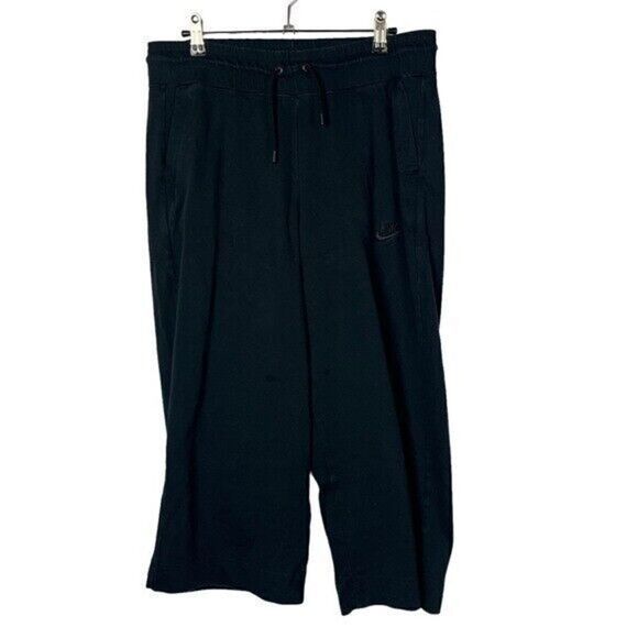 Nike Black Premium Tonal Cropped Wide Leg Sweatpants M - Picture 2 of 5